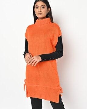 ribbed sweater dress with turtle-neck