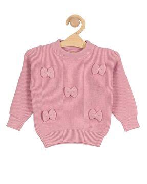 ribbed sweater with bow applique