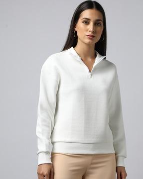 ribbed sweatshirt with half-zip closure