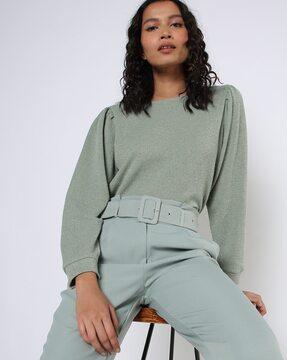 ribbed sweatshirt with puff sleeves