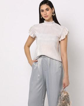 ribbed t-shirt with ruffled cap sleeves