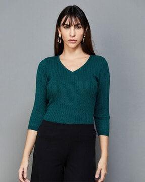 ribbed top with 3/4th sleeves