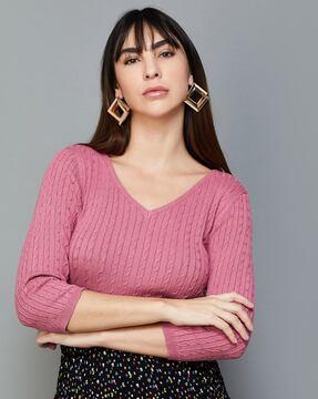 ribbed top with 3/4th sleeves