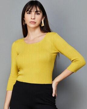 ribbed top with 3/4th sleeves