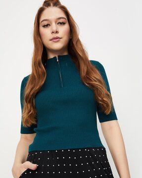 ribbed top with half-zip closure