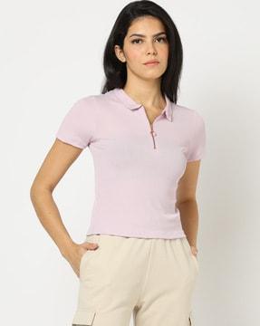 ribbed top with half-zipper closure