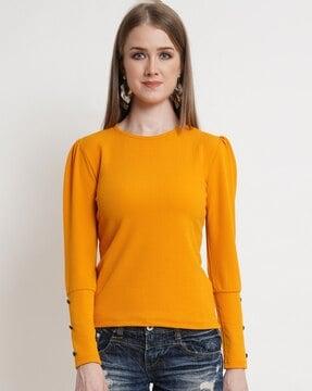 ribbed top with puff sleeves