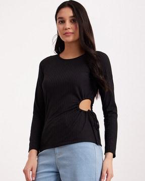 ribbed top with side tie-up