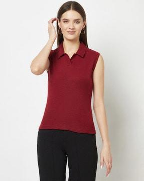 ribbed top with spread collar
