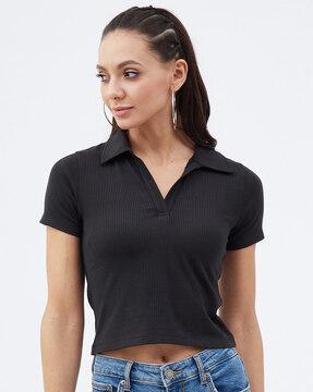 ribbed top with spread collar