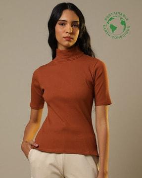 ribbed turtle-neck t-shirt