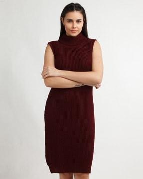 ribbed turtleneck a-line dress