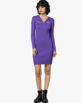 ribbed v-neck bodycon dress