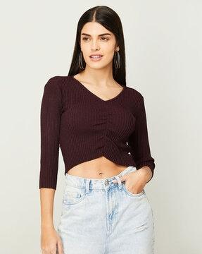 ribbed v-neck crop top