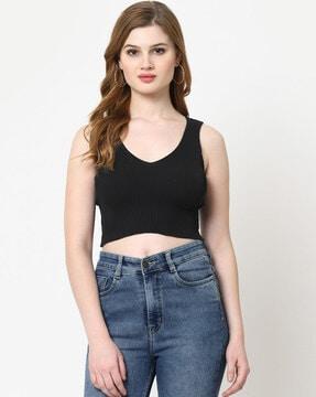 ribbed v-neck crop top