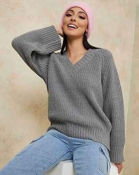 ribbed v-neck pullover