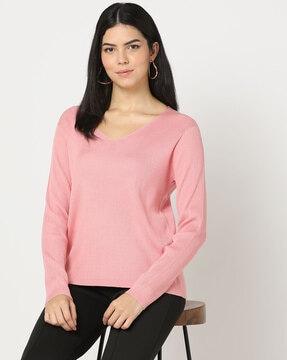 ribbed v-neck pullover