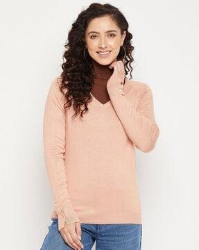 ribbed v-neck pullover