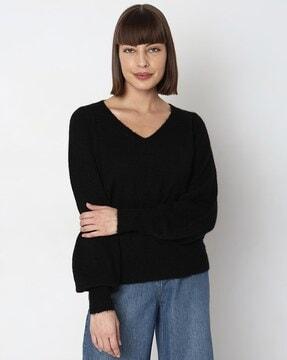 ribbed v-neck pullover