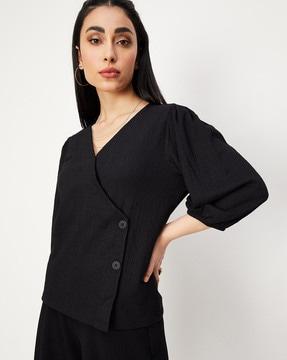 ribbed v-neck wrap top