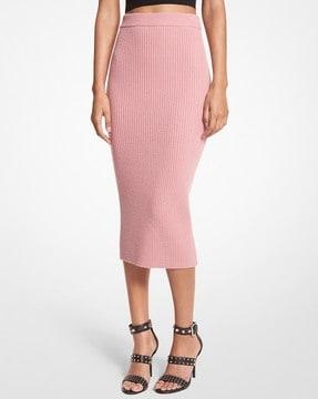 ribbed wool blend pencil skirt