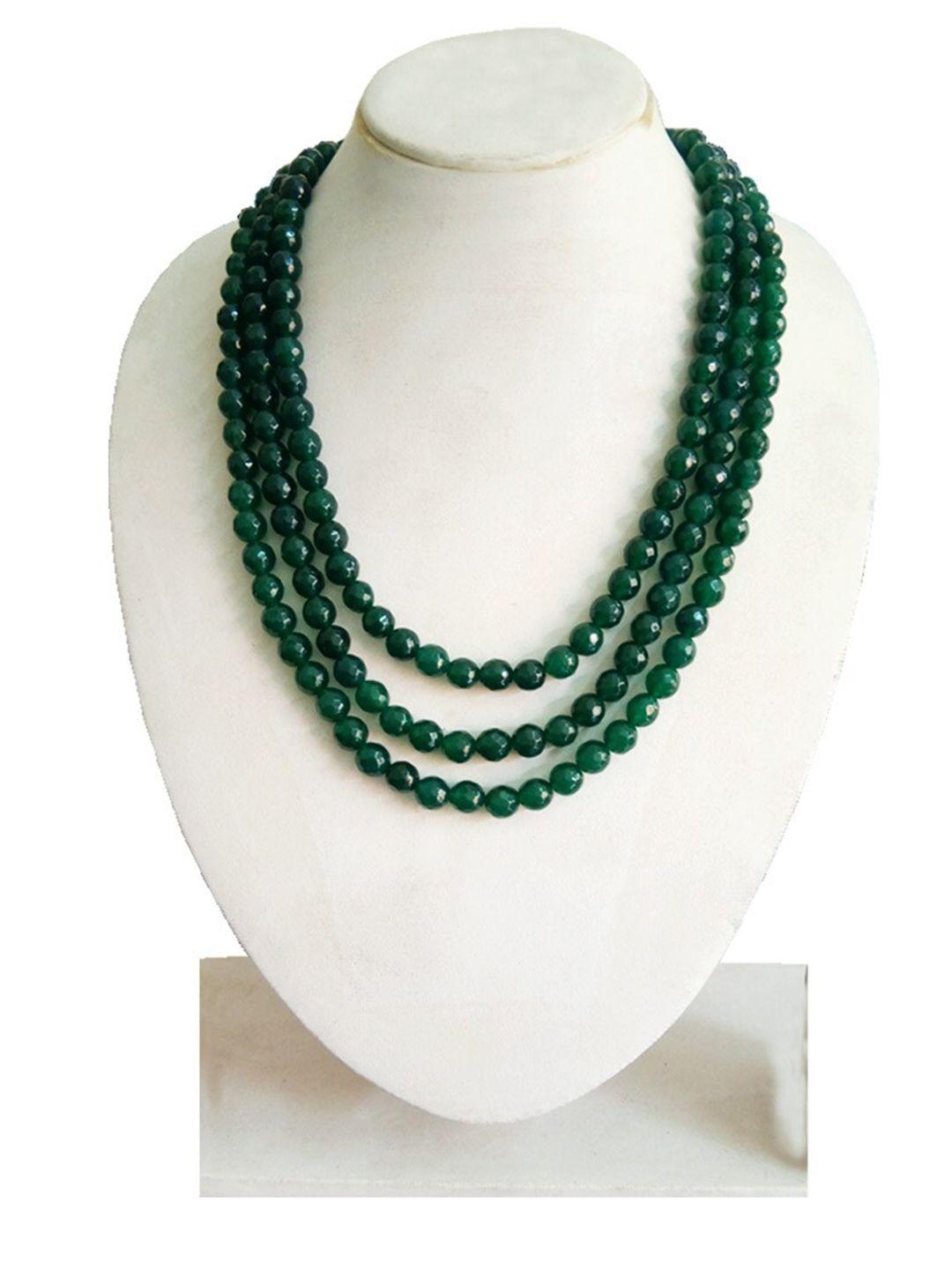 rich and famous green brass gold-plated agate quartz layered necklace
