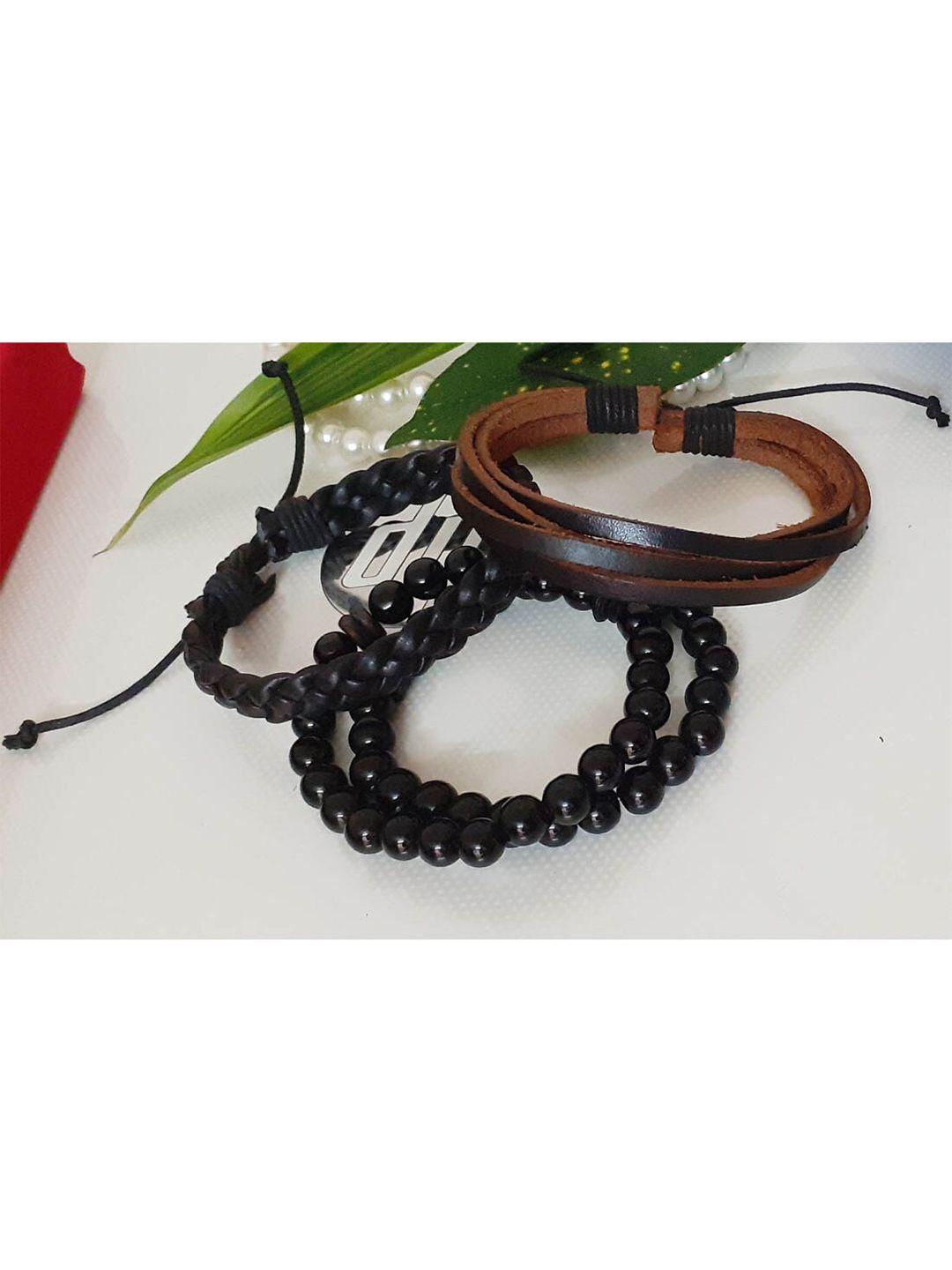 rich and famous men set of 4 black & brown leather wraparound bracelet