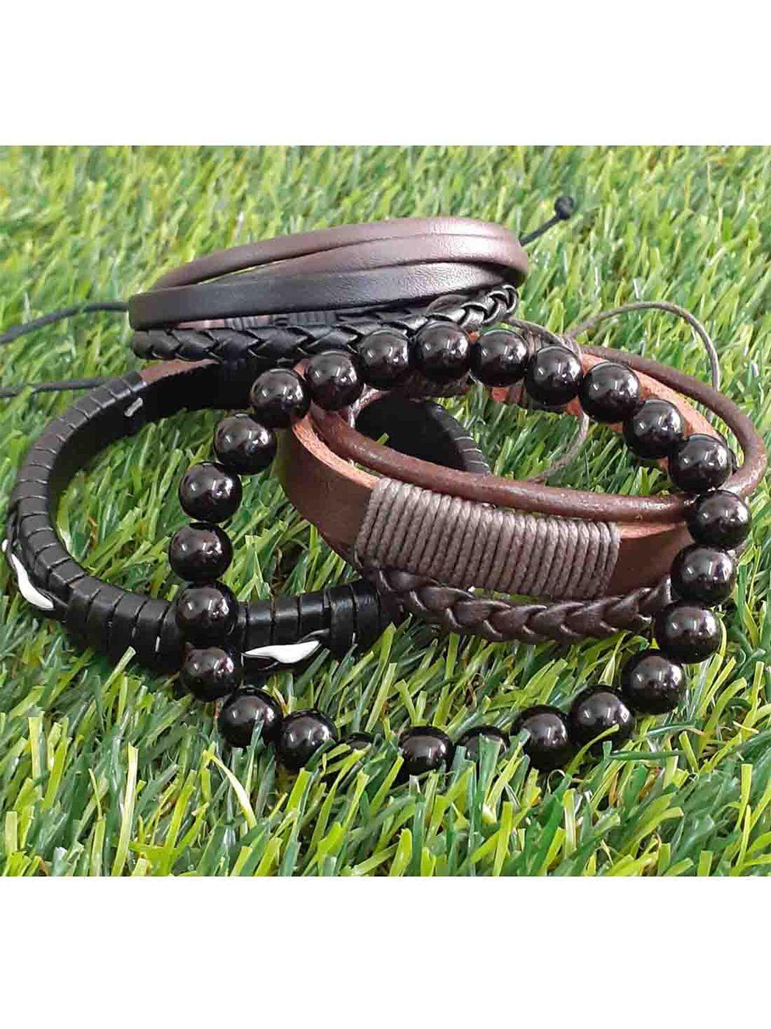 rich and famous men set of 4 black & brown leather wraparound bracelet