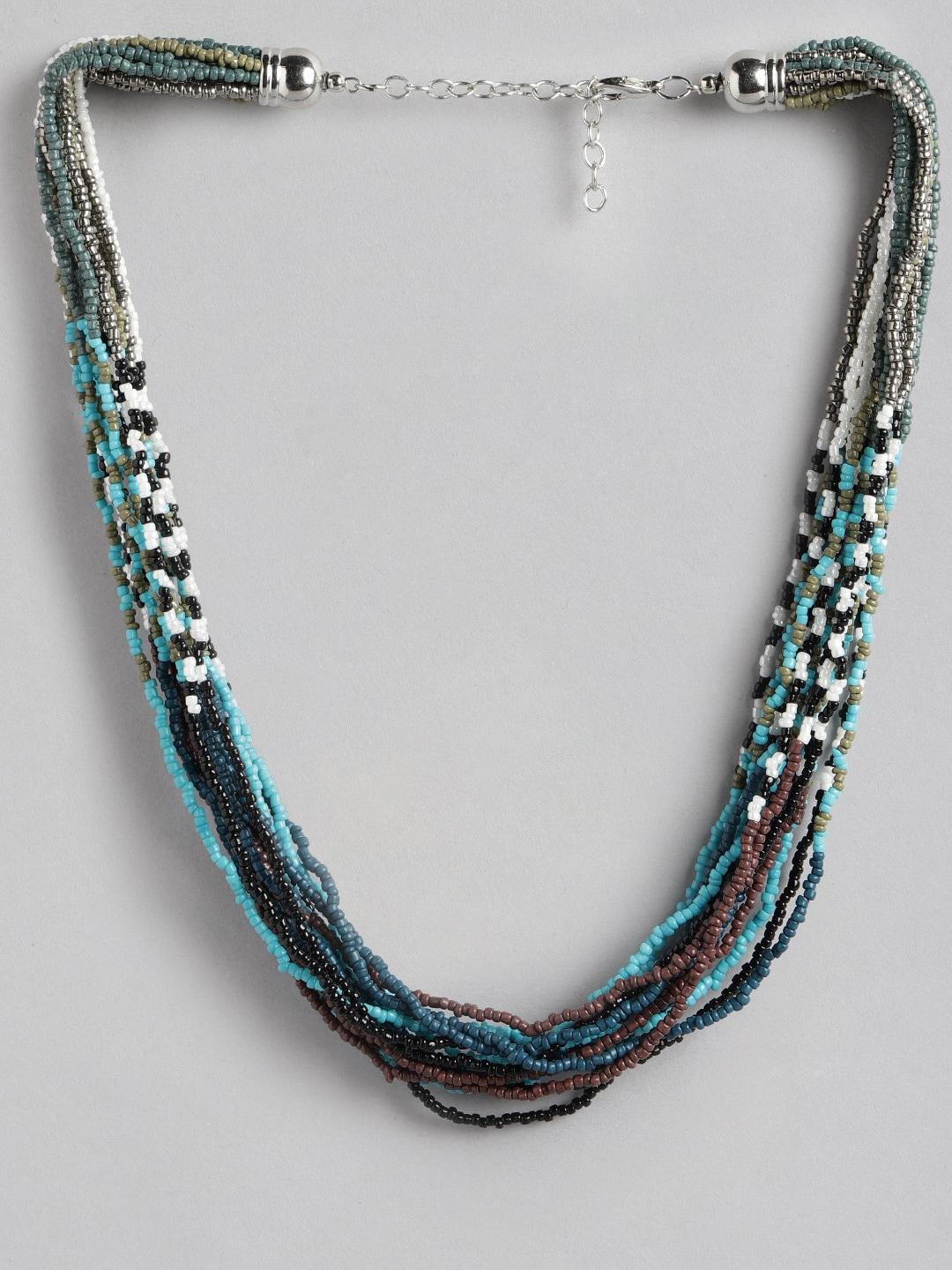 richeera blue & white beaded layered necklace