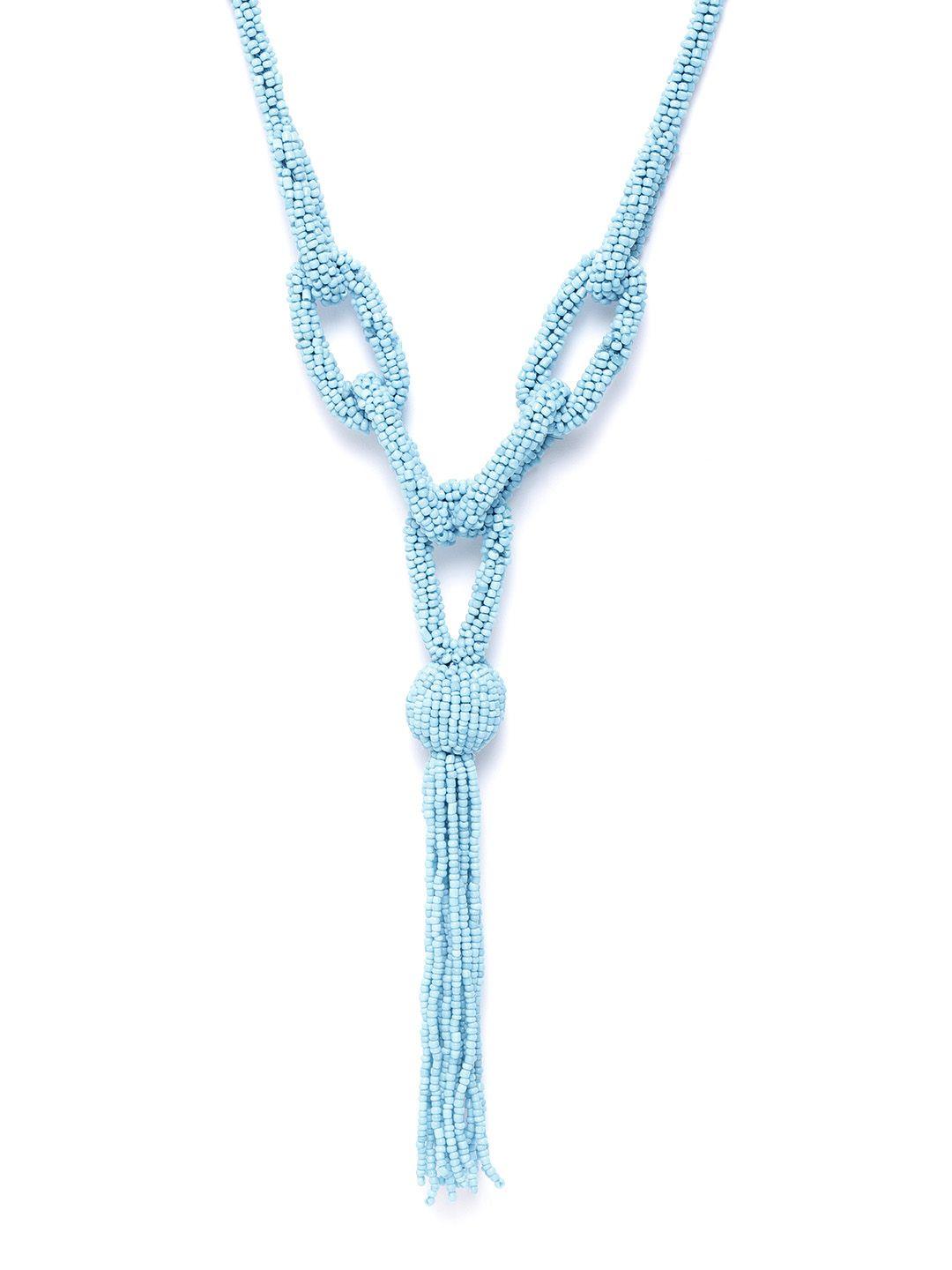 richeera blue beaded tasselled necklace