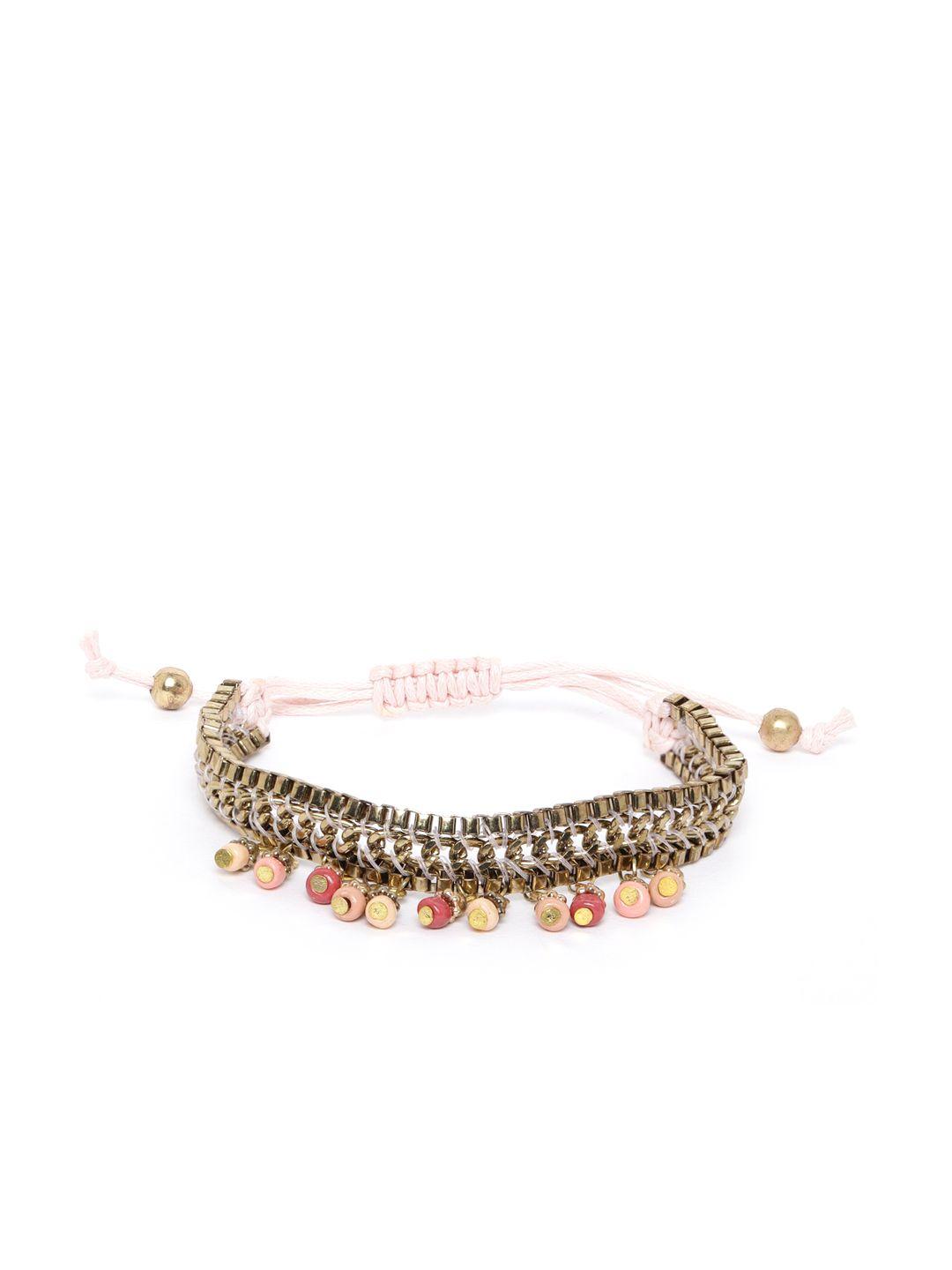 richeera peach-coloured antique gold-plated beaded bracelet