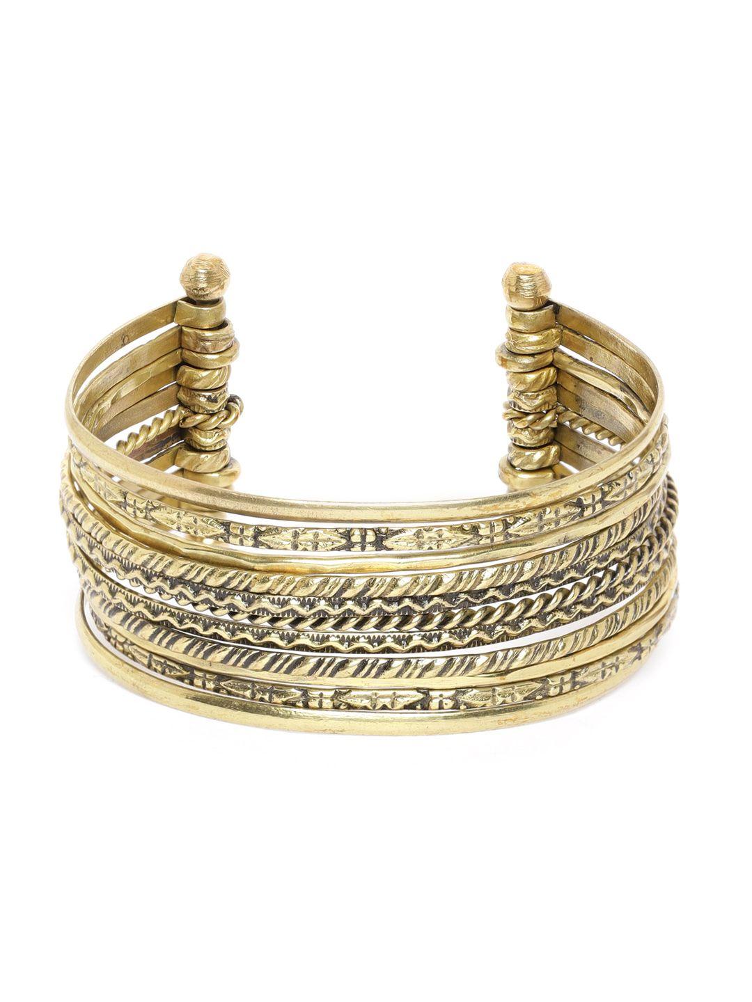 richeera antique gold-plated textured cuff bracelet