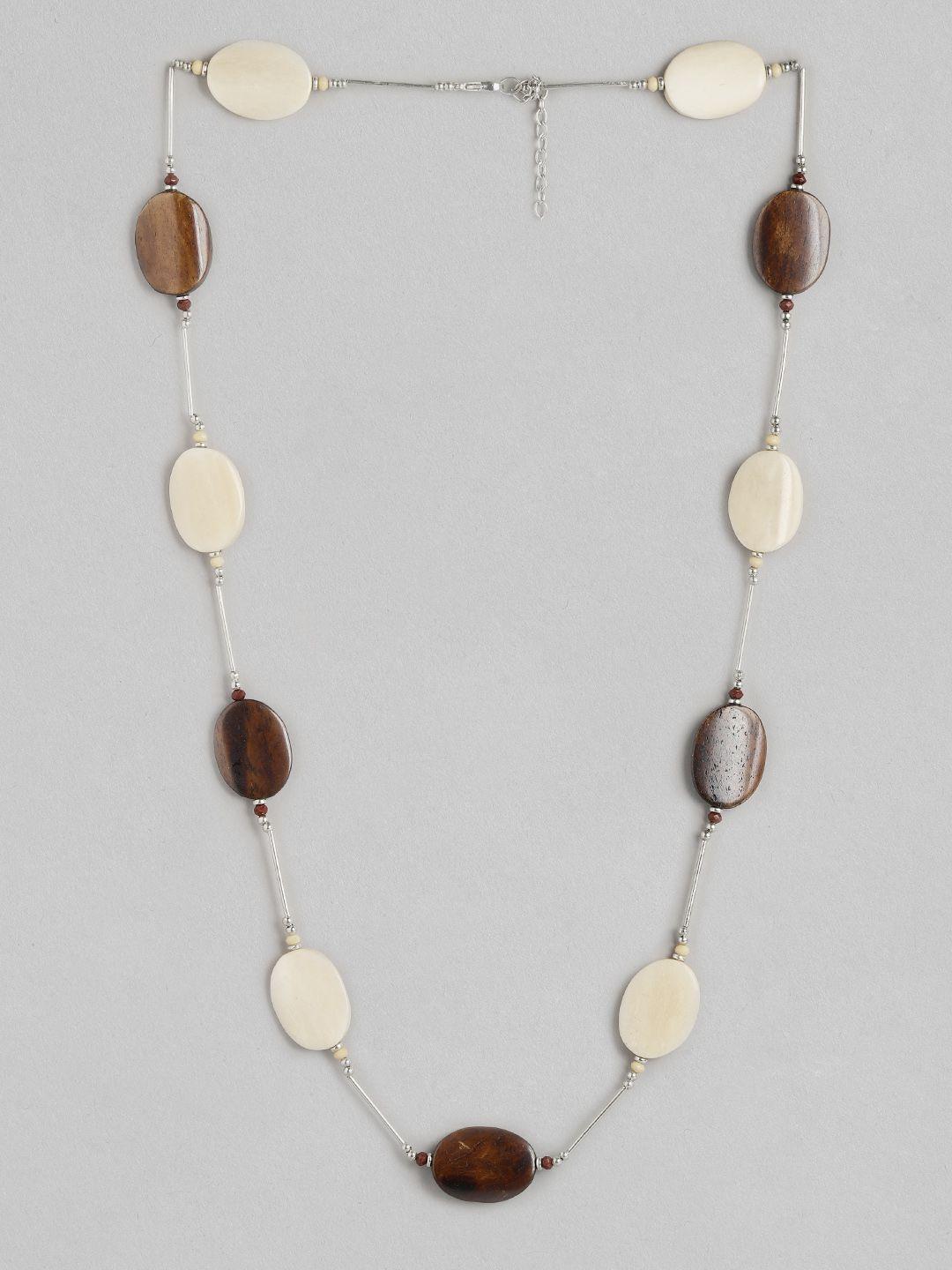 richeera beige & brown silver-plated necklace