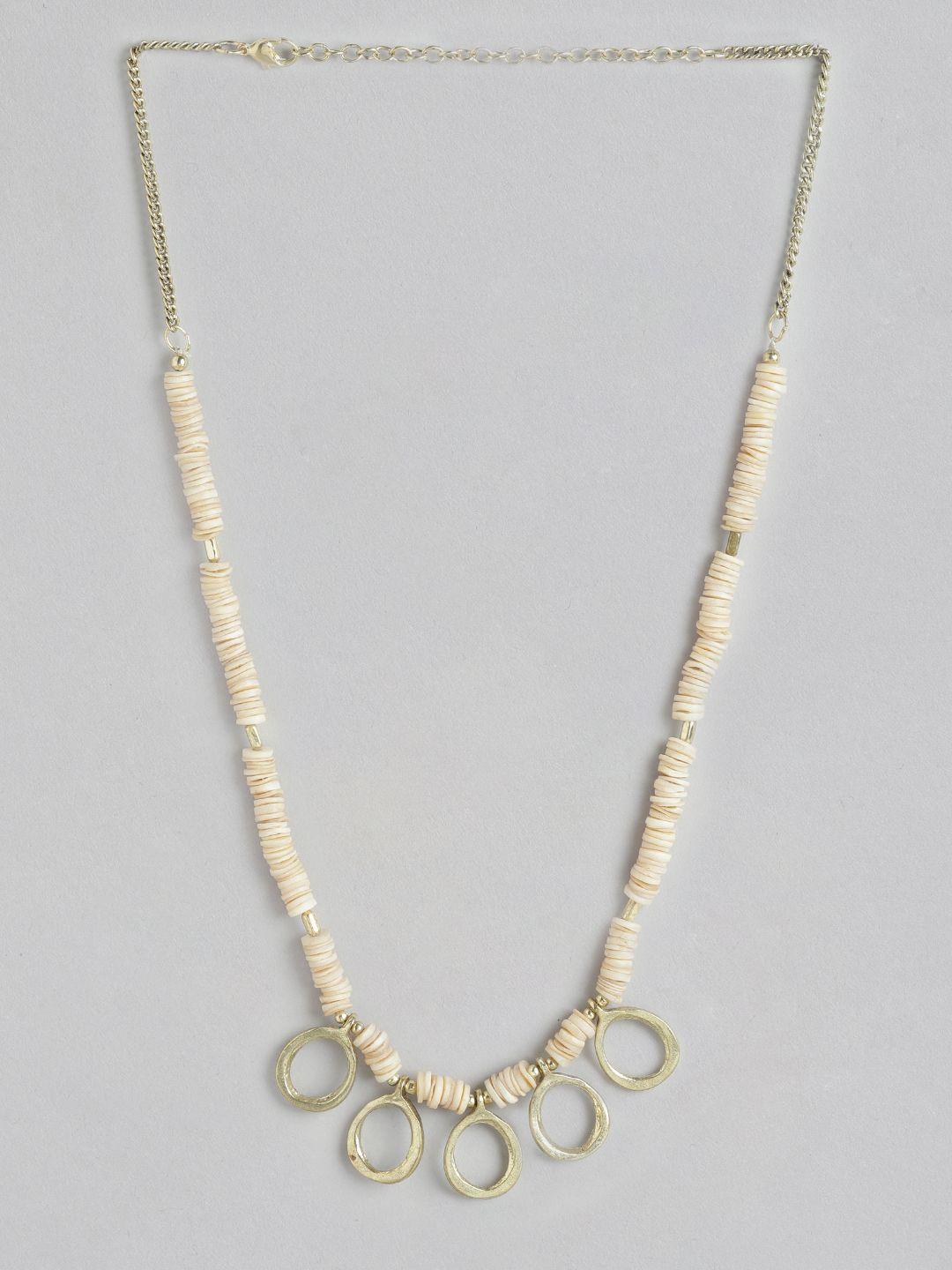 richeera beige & gold-toned beaded necklace