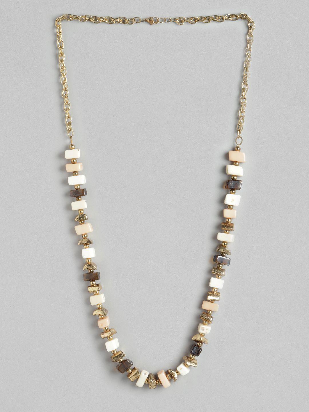richeera beige & gold-toned beaded necklace