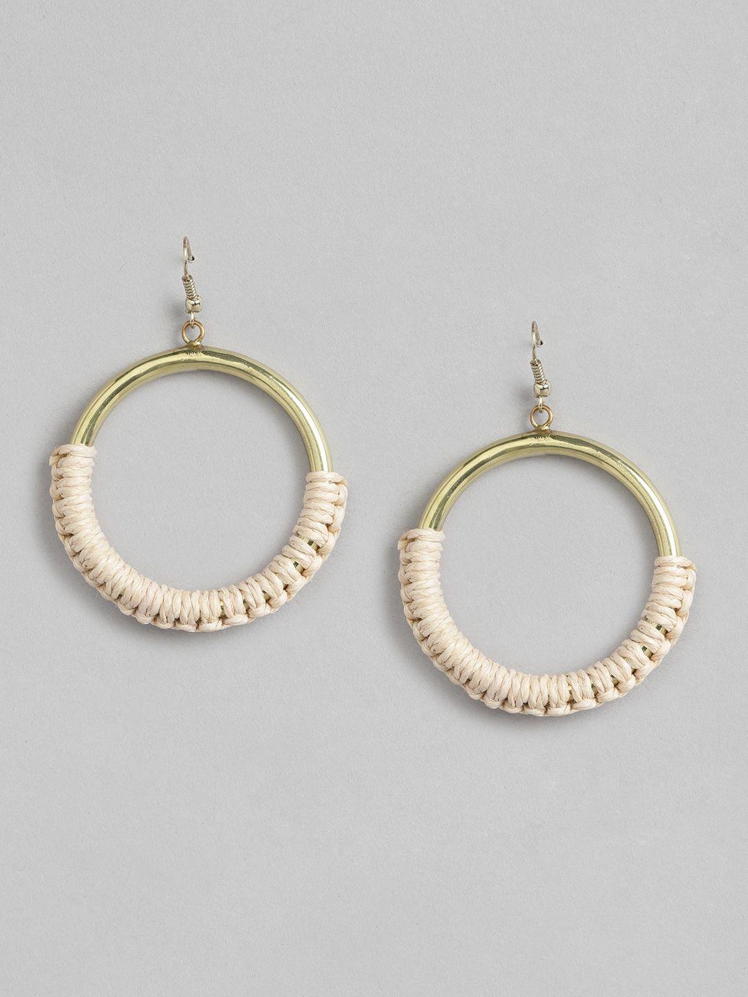 richeera beige & gold-toned circular beaded hoop earrings