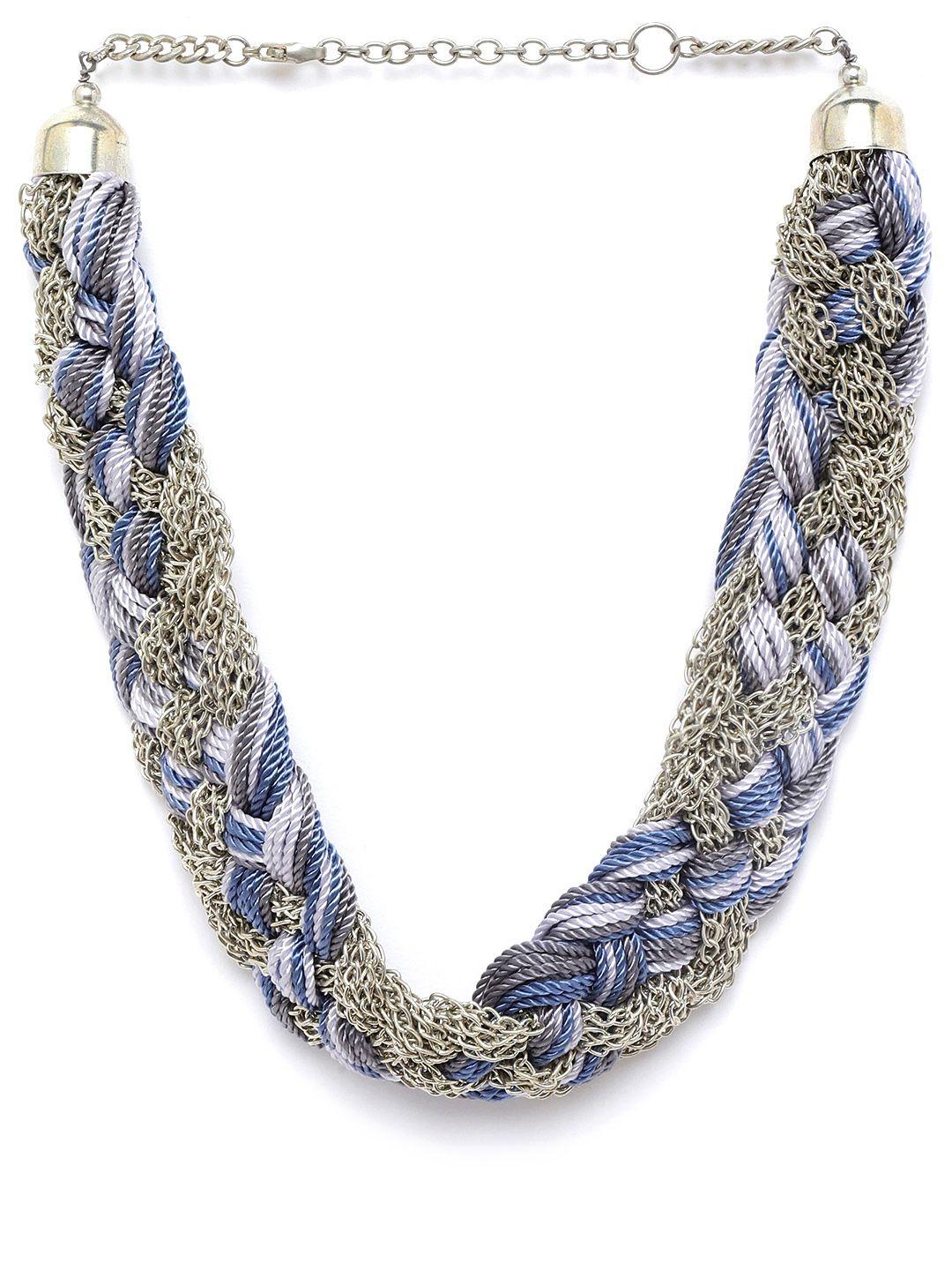 richeera blue & grey silver-plated braided necklace