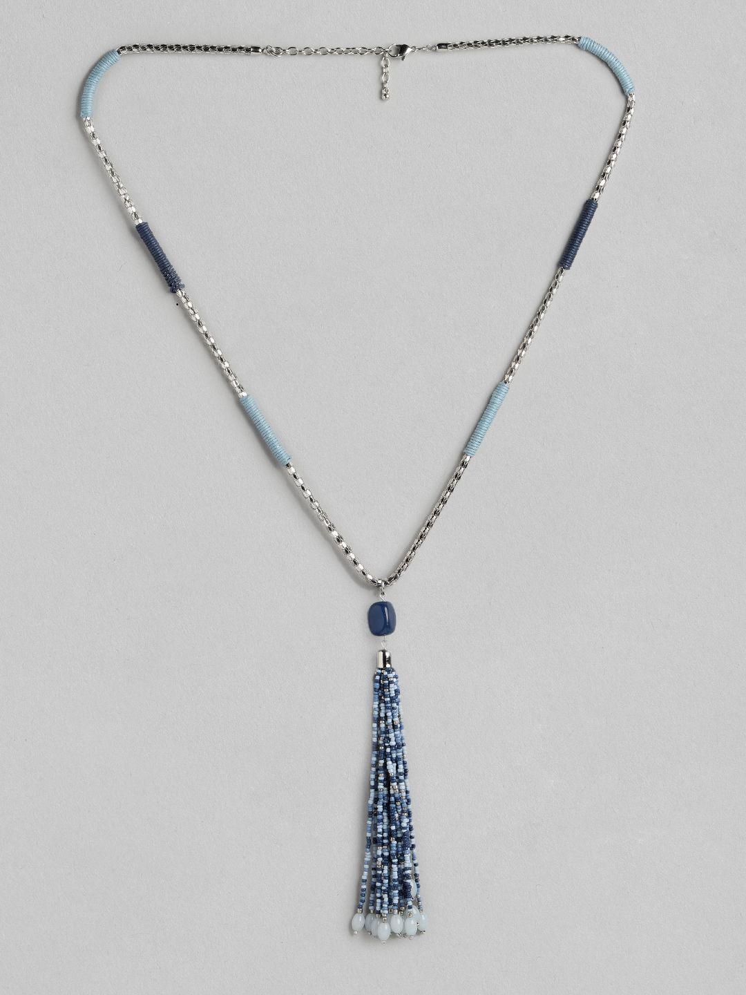 richeera blue & silver-toned silver-plated necklace