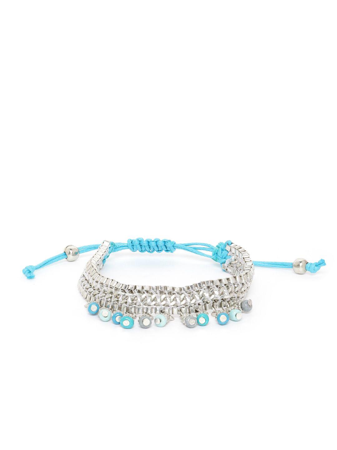 richeera blue silver-plated beaded bracelet