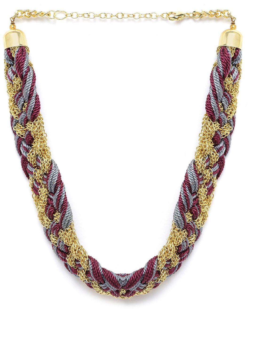 richeera burgundy & grey gold-plated braided necklace