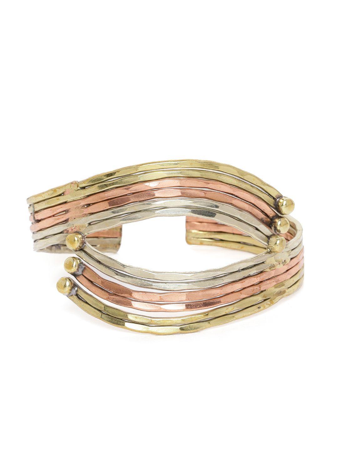 richeera copper-toned antique gold-plated colourblocked cuff bracelet