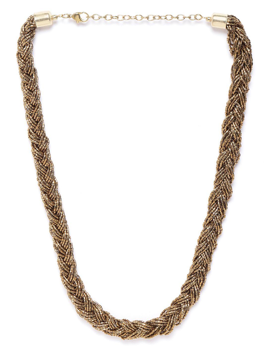 richeera gold-toned glass beaded statement braided necklace