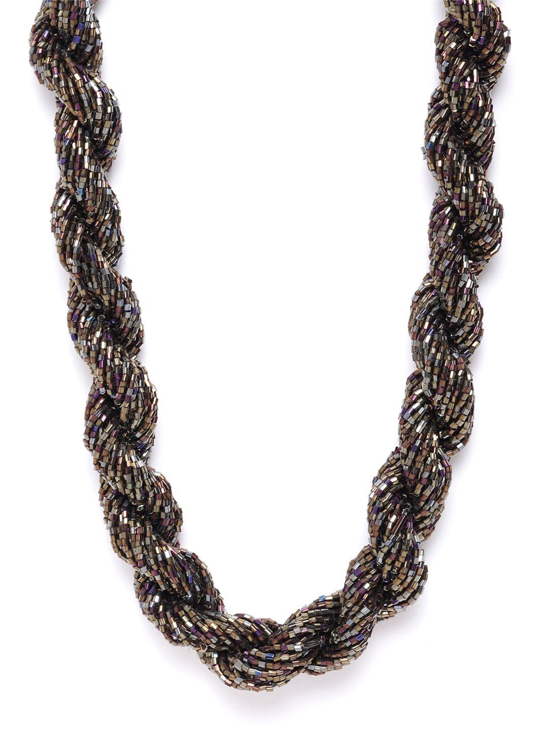 richeera gunmetal-toned & bronze-toned glass beaded statement twisted necklace