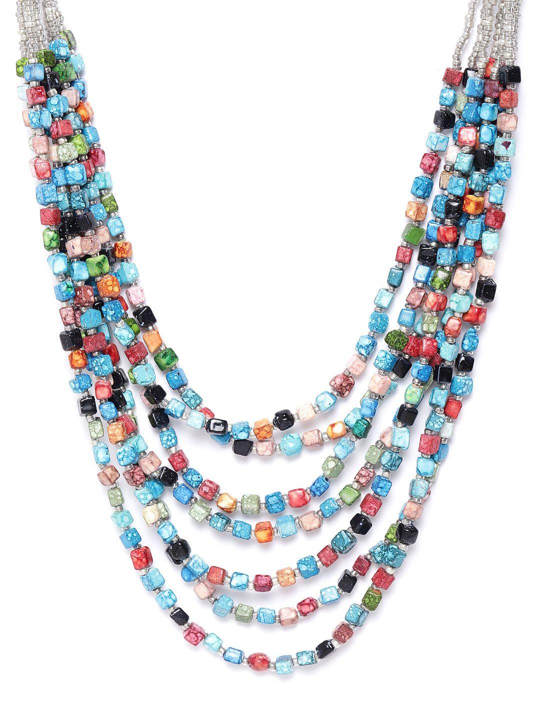 richeera multicoloured glass beaded layered necklace