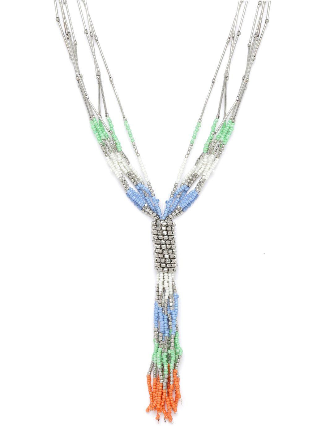 richeera multicoloured silver-plated beaded tasselled necklace