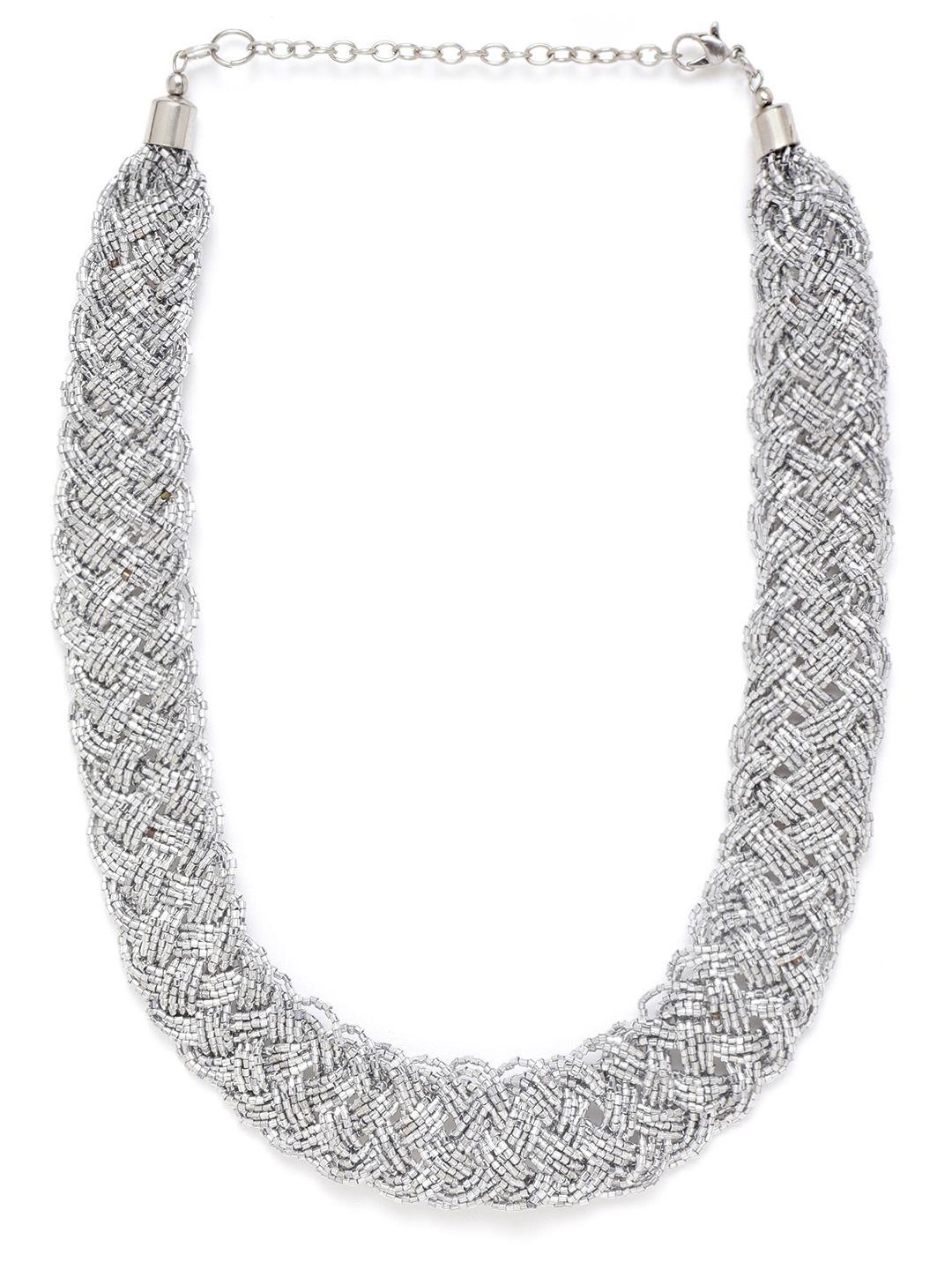 richeera silver-toned beaded braided necklace