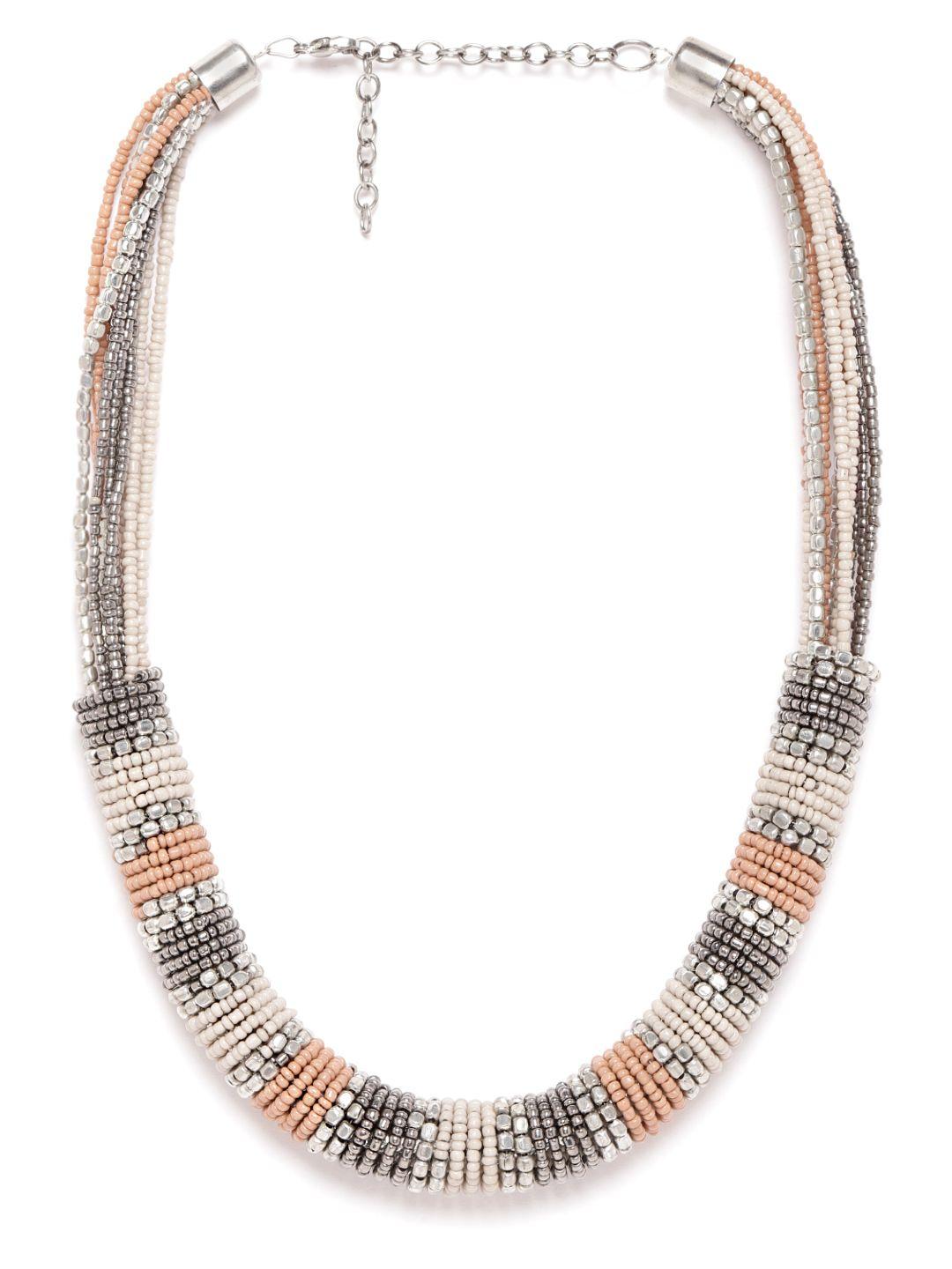 richeera women beige & brown silver-plated beaded necklace