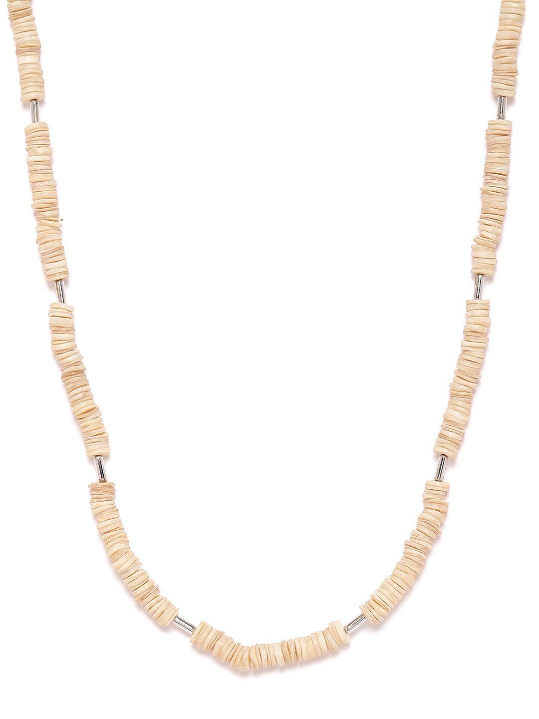 richeera women beige & silver-toned beaded necklace