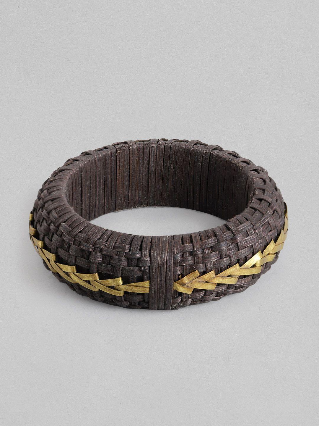 richeera women black & gold-toned wood bangle-style bracelet