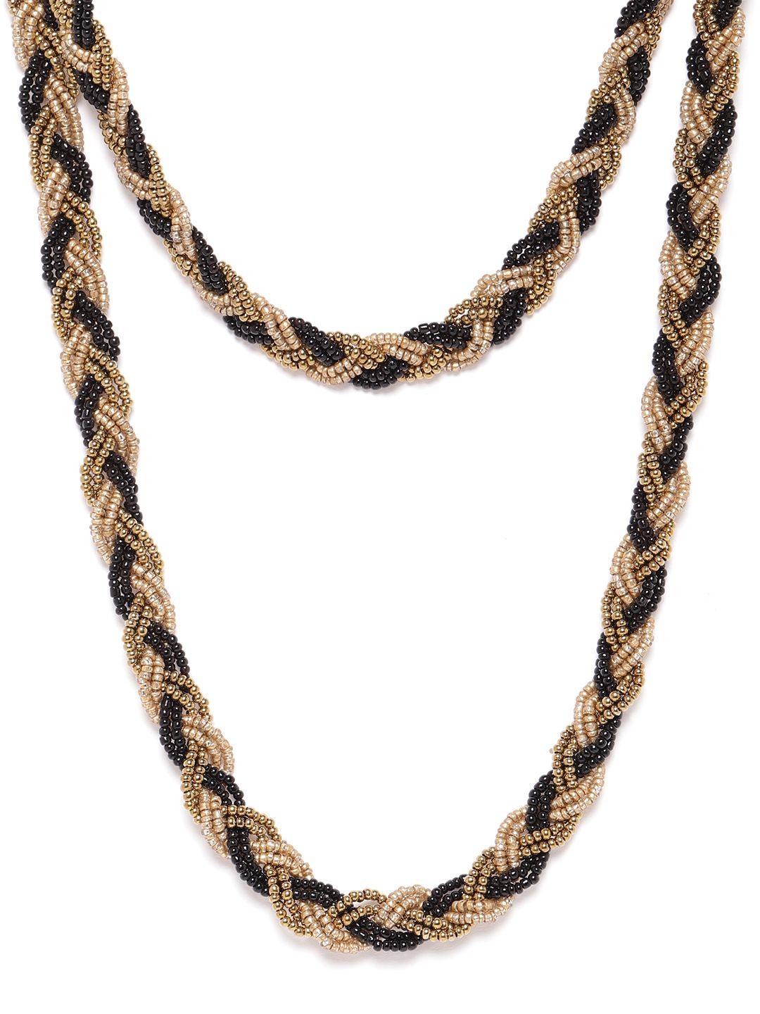 richeera women black gold-plated beaded braided layered necklace